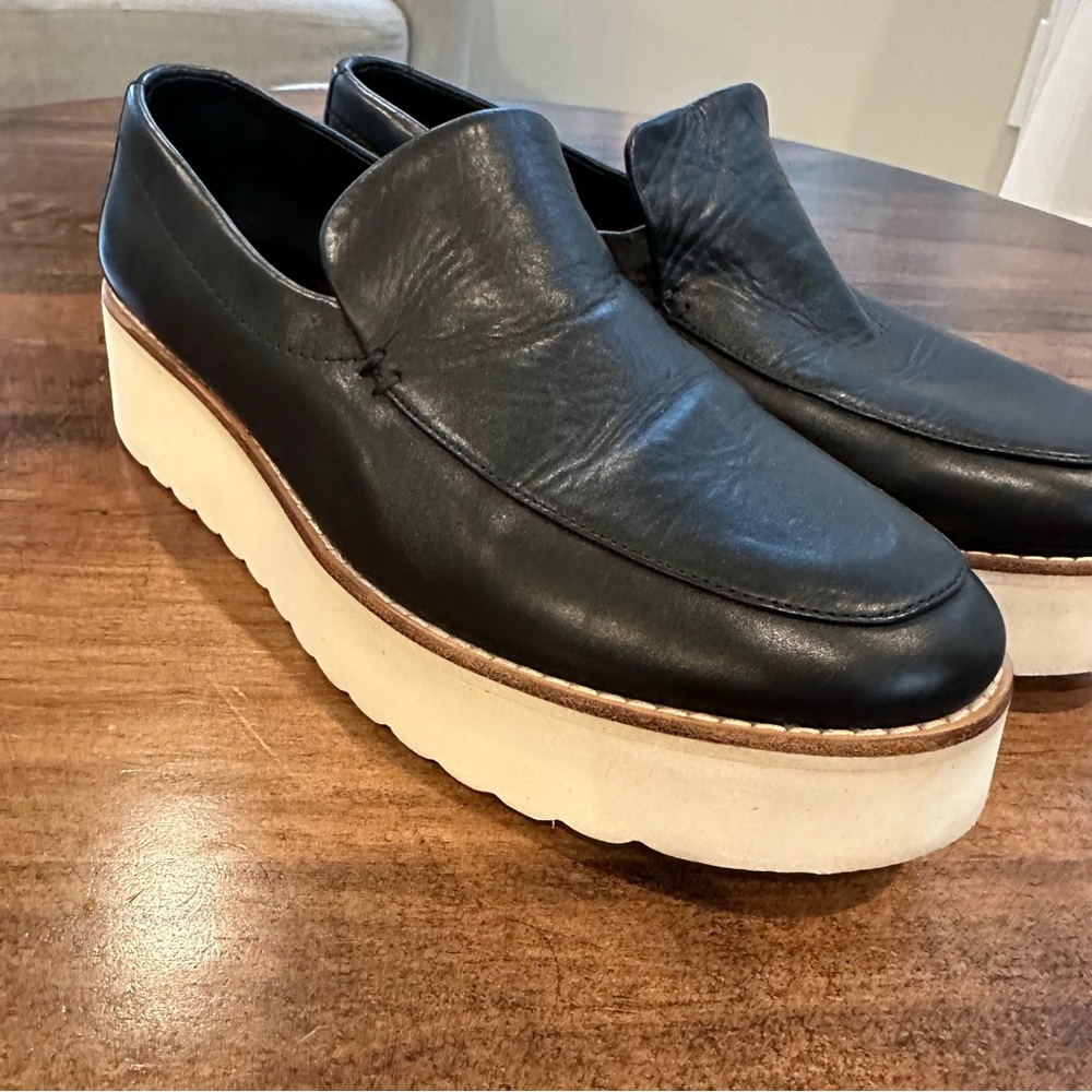 Vince Women's Zeta Loafer Size 7.5 M Platform Slip On Shoe Black Leather
